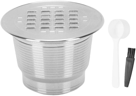 Accessori per macchine da caffè - Capsule per caffè riciclabili in acciaio inossidabile con spazzola e cucchiaio, capsule riciclabili per macchine da caffè con filtro riciclabile.
