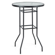 Tavolo da bar per giardino con piano in vetro temperato e telaio in metallo resistente, Tavolo rotondo alto 97cm Nero-Tavoli da esterno