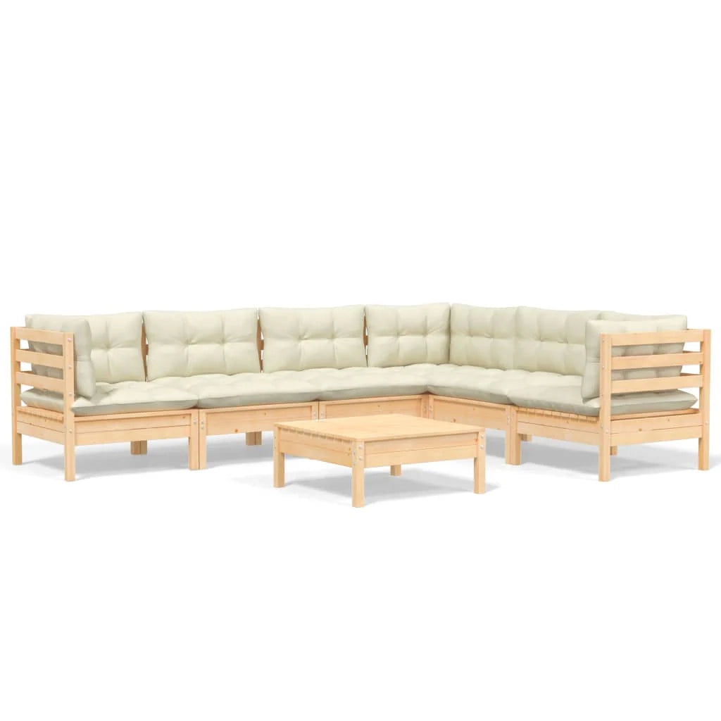Set di mobili da giardino mobili da esterno 7 pezzi con cuscini color crema legno di pino massiccio 02_0017179