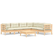Set di mobili da giardino mobili da esterno 7 pezzi con cuscini color crema legno di pino massiccio 02_0017179