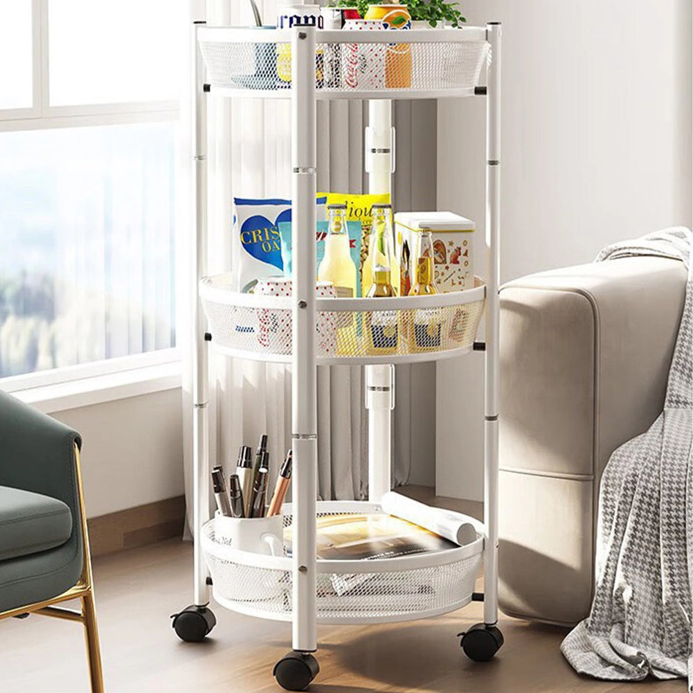 Carrello Pieghevole Salvaspazio Bianco con 3 Ripiani Organizer Versatile 88x35cm