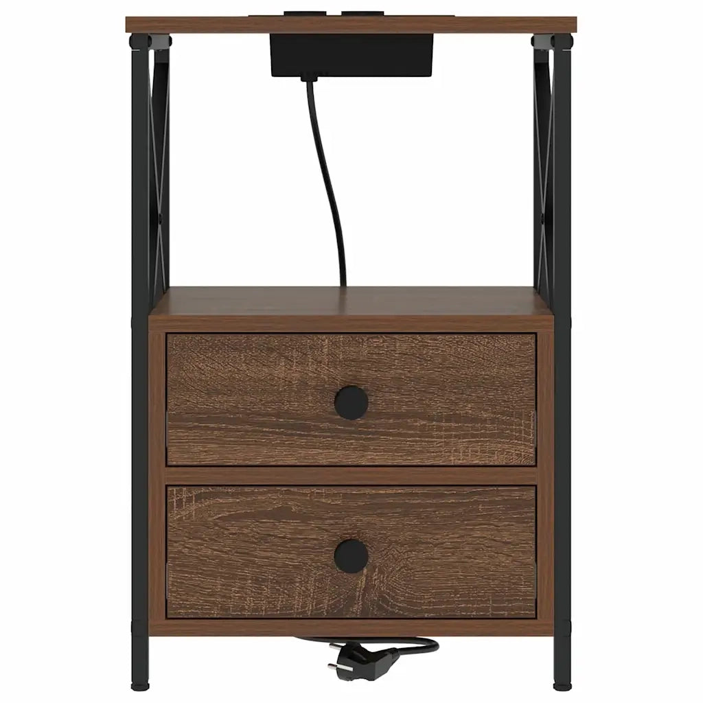vidaXL Comò con stazione di ricarica con cassetto 2 pcs Rovere marrone
