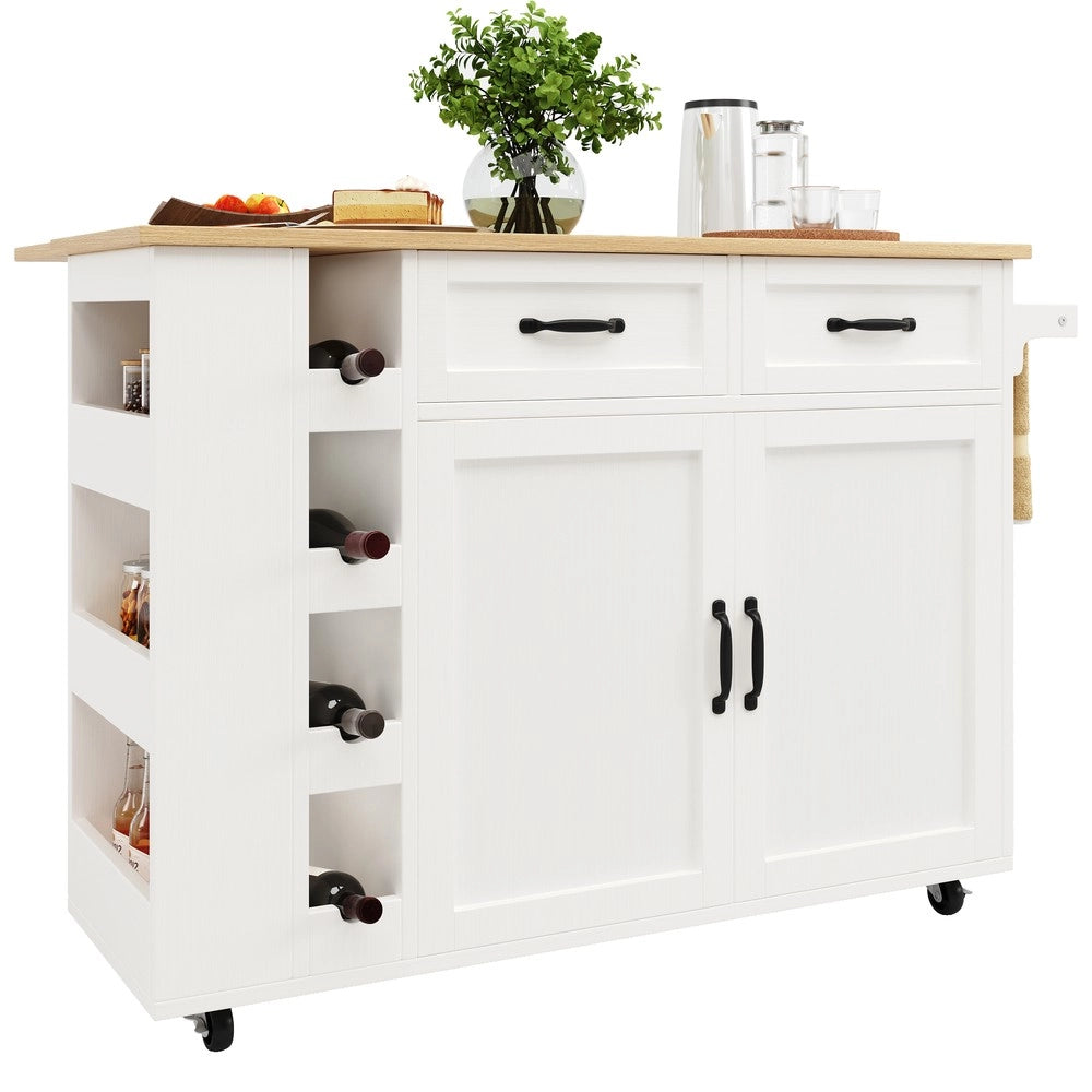 Carrello da Cucina con Presa Elettrica e Cantinetta Vino ¨C Xylo ¨C Bianco, Effetto Legno