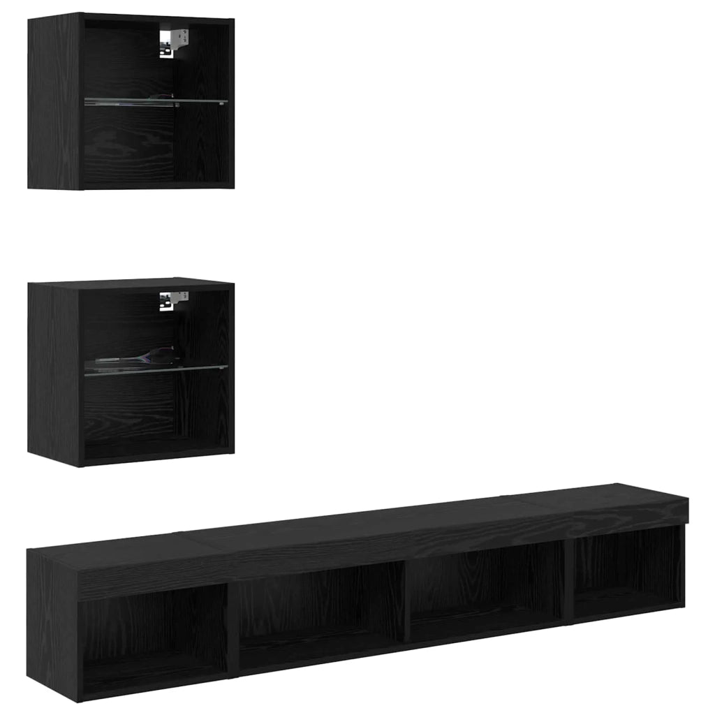 Unità a muro per TV con LED 5 pcs Rovere Nero Legno multistrato 3402961