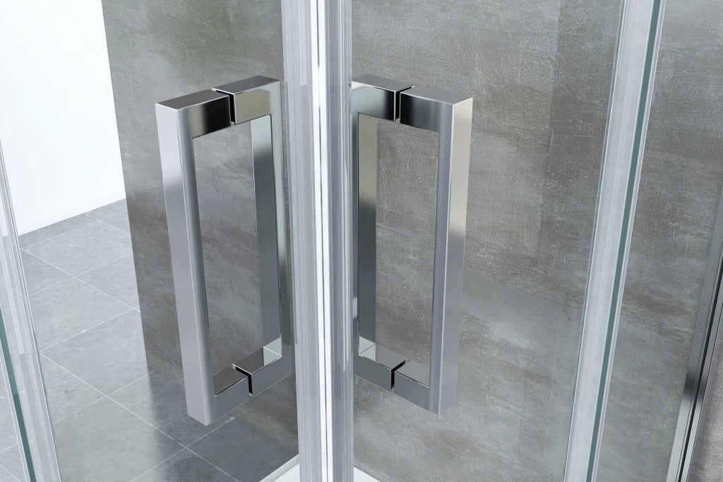 Box Cabina Doccia 3 Lati Vetro Fisso Laterale + Due Lati Scorrevoli Vetro 6 mm H 190 cm 80x100x80