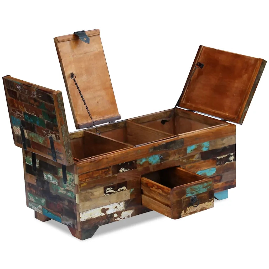 Tavolino da Caffè Baule Legno Massello di Recupero 80x40x35 cm 243320