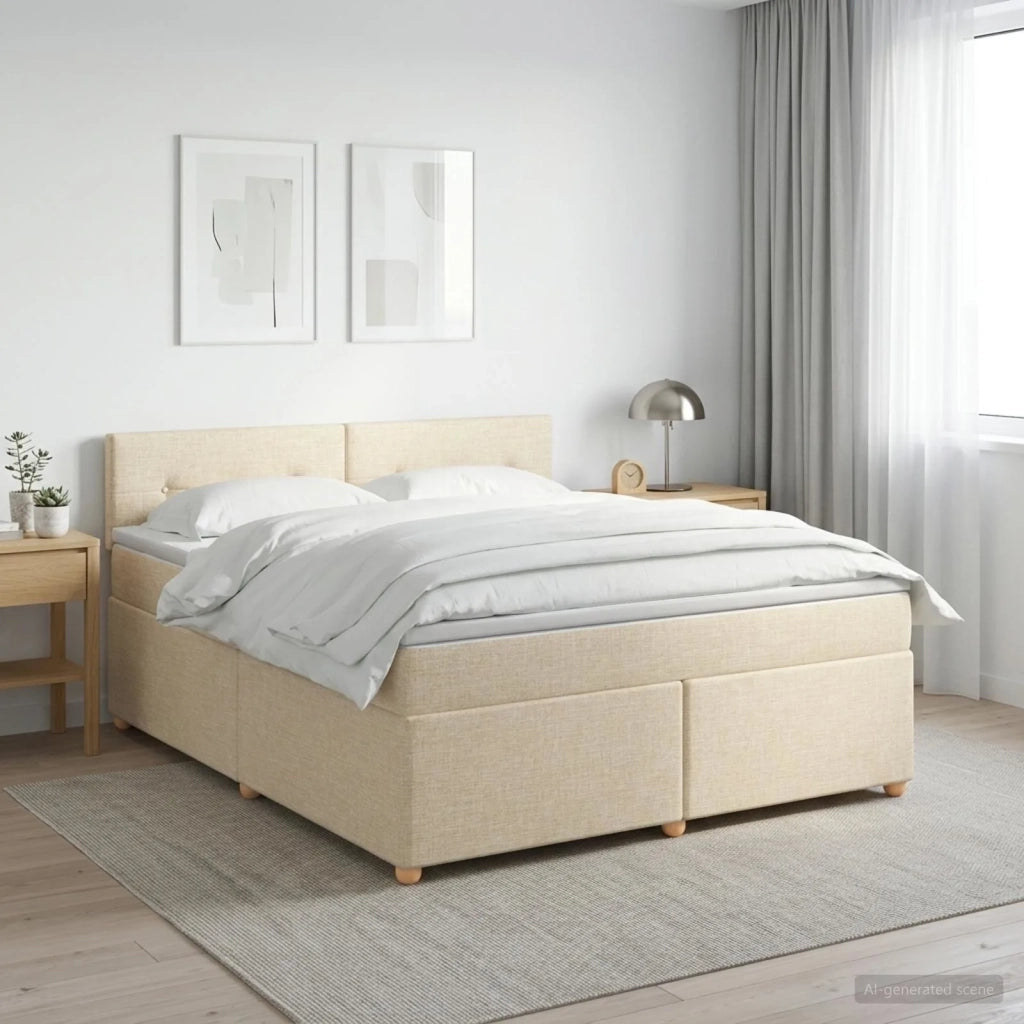 Letto box spring con materasso Crema 180 x 200 cm Tessuto 3451019