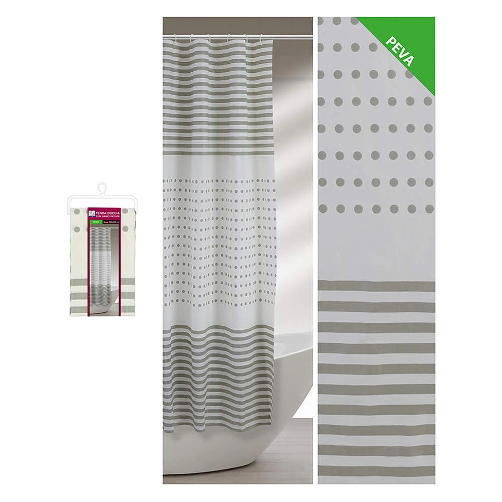 Tenda Doccia da Bagno con Ganci Fantasia Righe in Peva Formato: 180 x 200 cm