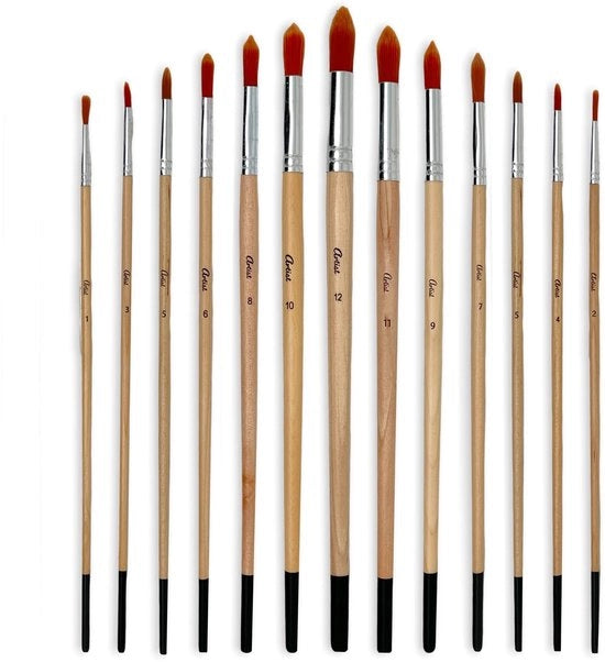 Set di pennelli per artisti 12 pezzi - pennelli per pittura - manici in legno - set di pennelli - set di pennelli per acrilico/olio/aquarello - set di pennelli con setole in nylon