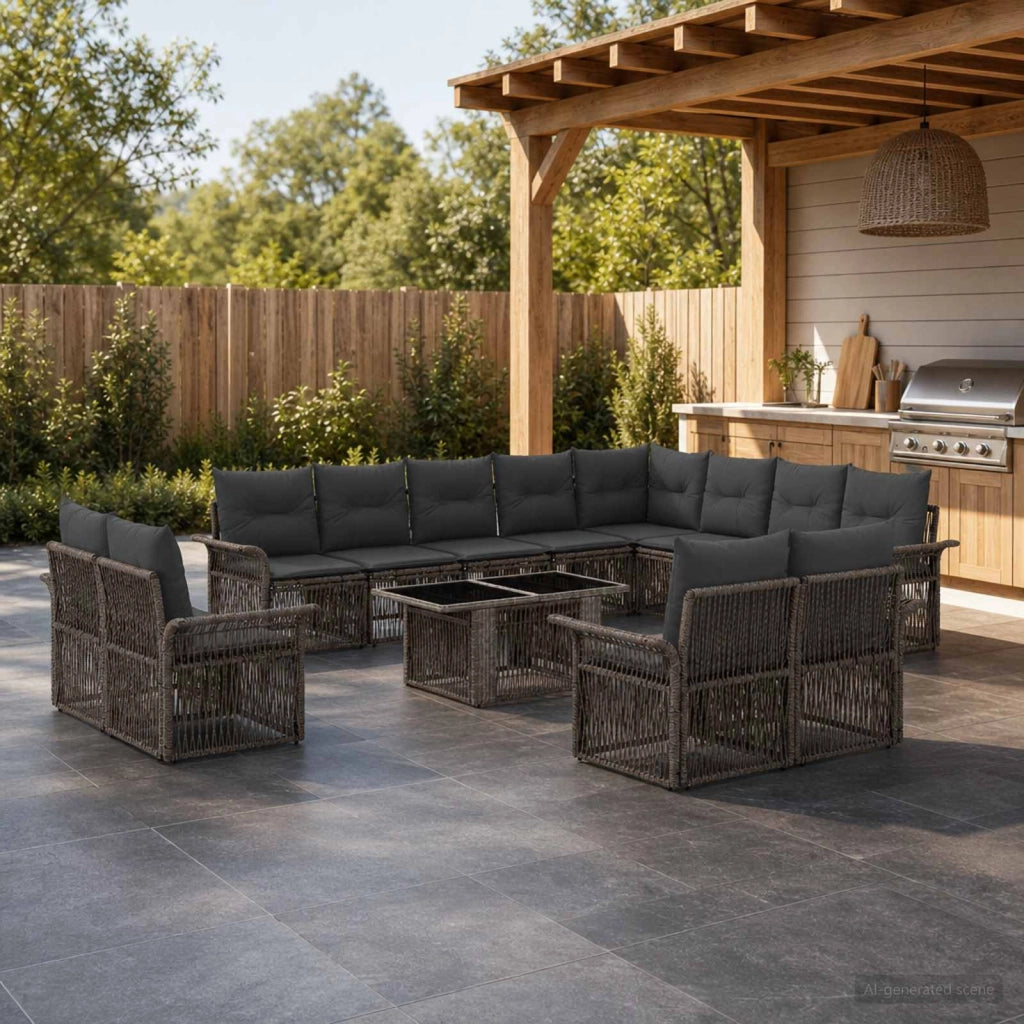 Set Divano da Giardino 13 pz Grigio e Grigio Scuro polyrattan 3436721