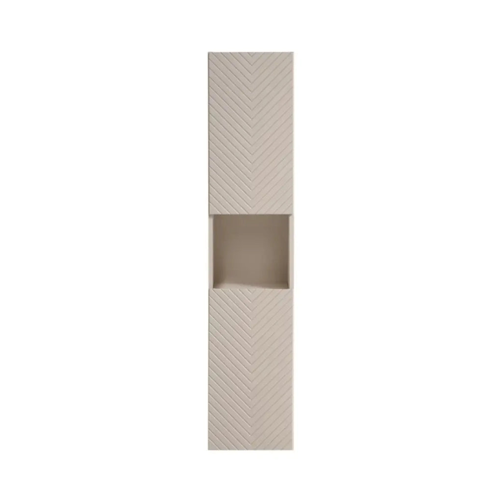 Colonna da bagno AOKI - 2 porte - Finitura beige cachemire con motivi a spina di pesce - L30 × P25 × H140 cm - Da appendere