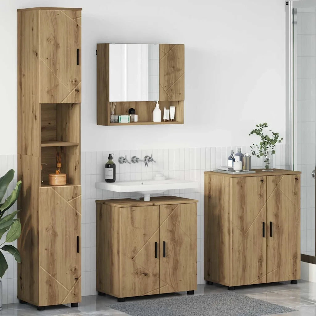 Set di mobili per il bagno con porta 4 pcs Rovere artigianale 3393012