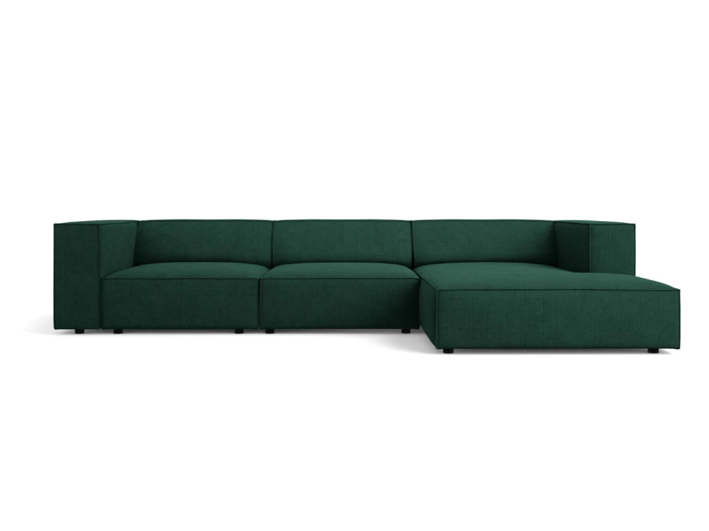 Cosmopolitan Design - Divano angolare destro "Arendal" 4 posti in ciniglia con effetto a coste verde bottiglia 