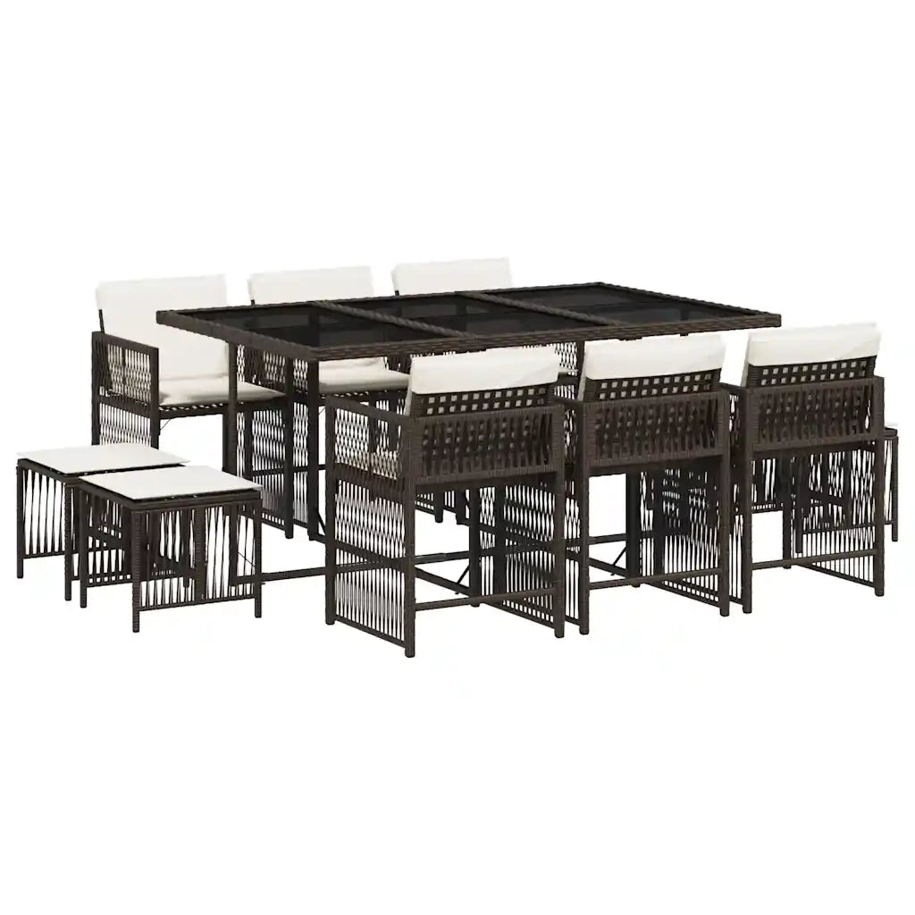 vidaXL Set da Pranzo da Giardino 11 pz con Cuscini Polyrattan Marrone