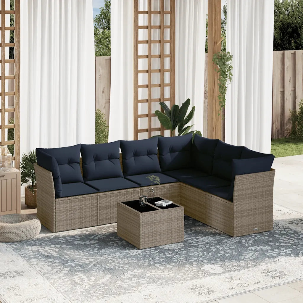Set Divani da Giardino 7 pz con Cuscini Grigio in Polyrattan 3217691