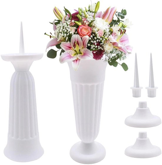 Vaso con pennello 2 pezzi Vaso con piede Vaso di sostituzione 21 cm * 10 cm Vaso di sostituzione Vaso in vetroresina per fiori freschi e secchi come decorazione per la tomba