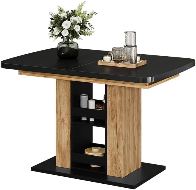 tavolo da pranzo allungabile Fenaro, Rovere nero/oro, 120 x 80 cm, allungabile con estrazione sincronizzata per lunghezza tavolo variabile