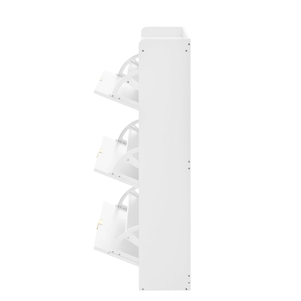 Scarpiera salvaspazio con 3 ante ribaltabili e 3 vani, per ingresso e soggiorno, in truciolare, bianco, 76 × 23 × 118 cm