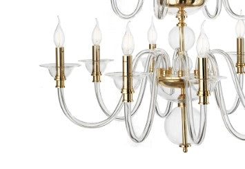 LAMPADARIO TEBE 6 LUCI TRASPARENTE E ORO ATTACCO E14 D.70CM