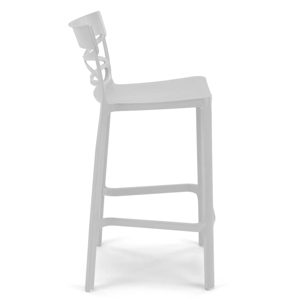 Set 4 Sgabelli Bianchi in polipropilene FLOW con poggiapiedi H65, MADE IN ITALY, resistente ai raggi UV, design moderno, ideale per sala da pranzo, cucina, bar, ristoranti o giardino