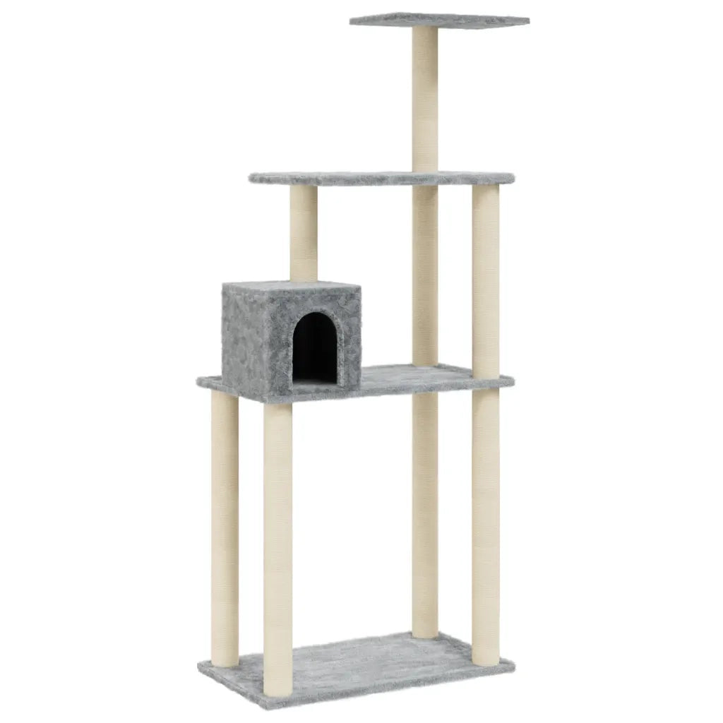 Albero per Gatti con Tiragraffi in Sisal Grigio Chiaro 147 cm 171477