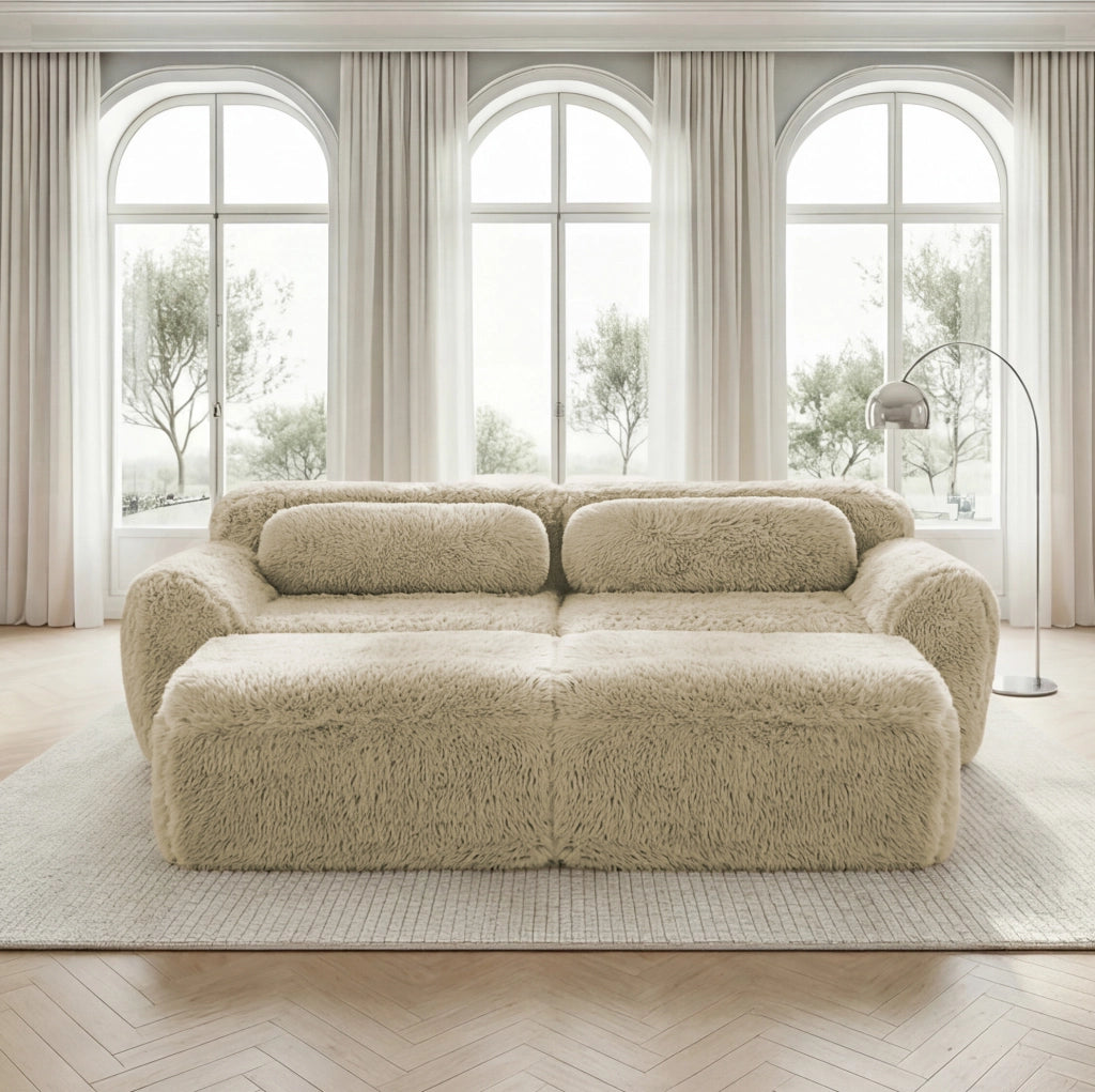 Divano modulare senza struttura 204x179x73 cm in tessuto peluche; light khaki