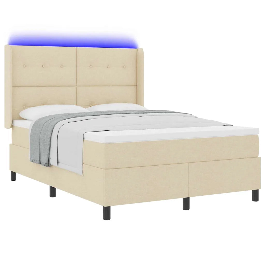 Letto a Sorgente LED con materasso Crema 160 x 200 cm Tessuto