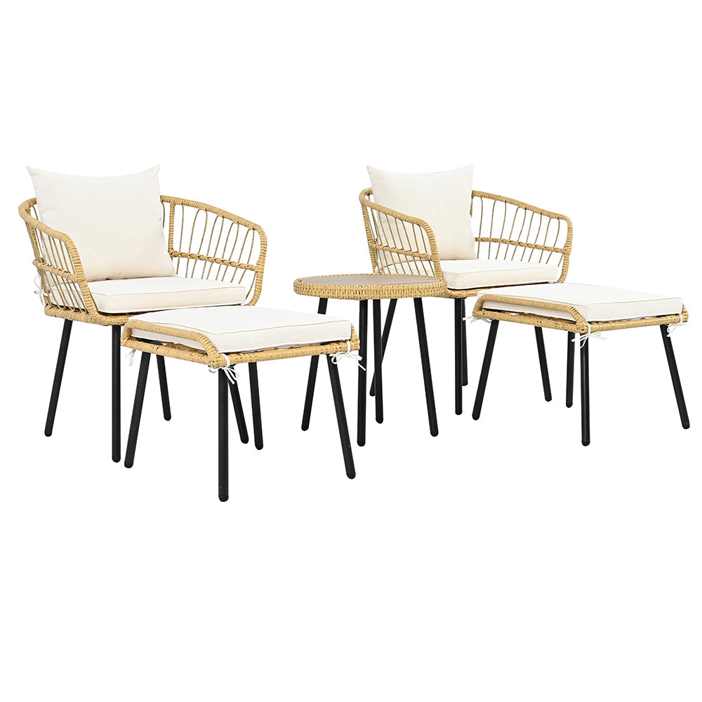 Set da giardino 5 pezzi - Xylo - Tavolo+2 sedie+2 sgabelli in rattan naturale