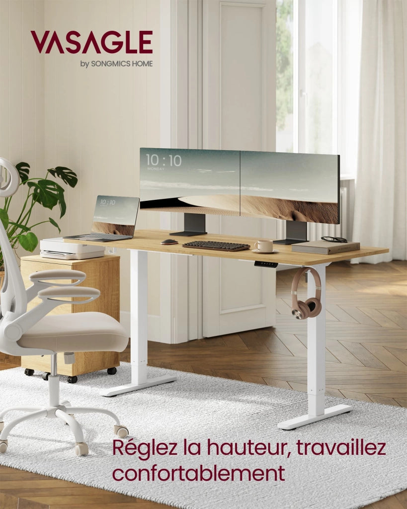 Telaio per scrivania regolabile elettricamente in altezza supporto per scrivania sit-stand senza piano con 2 ganci funzione memory 3 impostazioni di altezza acciaio bianco 12_0004608