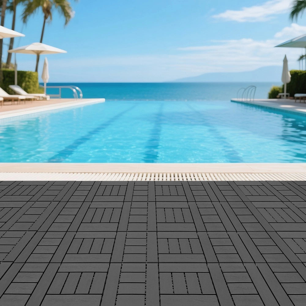 Piastrelle da Pavimento Interlocking per Esterni ¨C MINIMAL ¨C 44 pcs, Grigio Scuro, Balcone e Terrazza