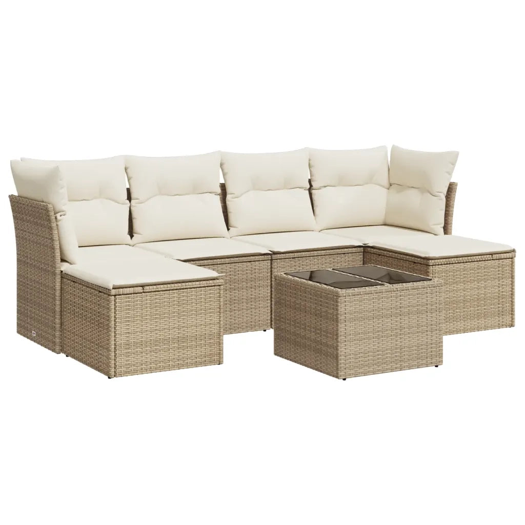 Set Divani da Giardino 7 pz con Cuscini Beige in Polyrattan 3249857