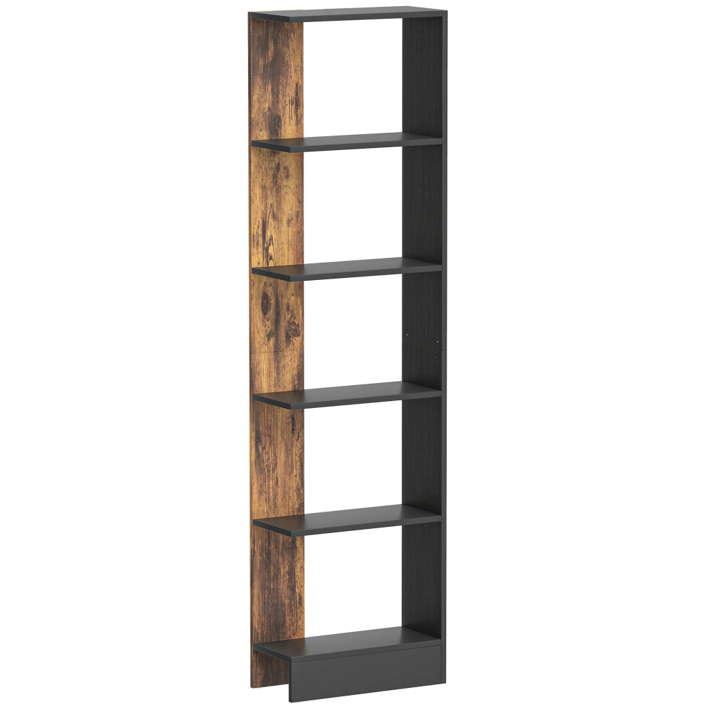 Libreria Moderna Salvaspazio 45x21x170 cm a 5 Ripiani in Legno Marrone e Nero