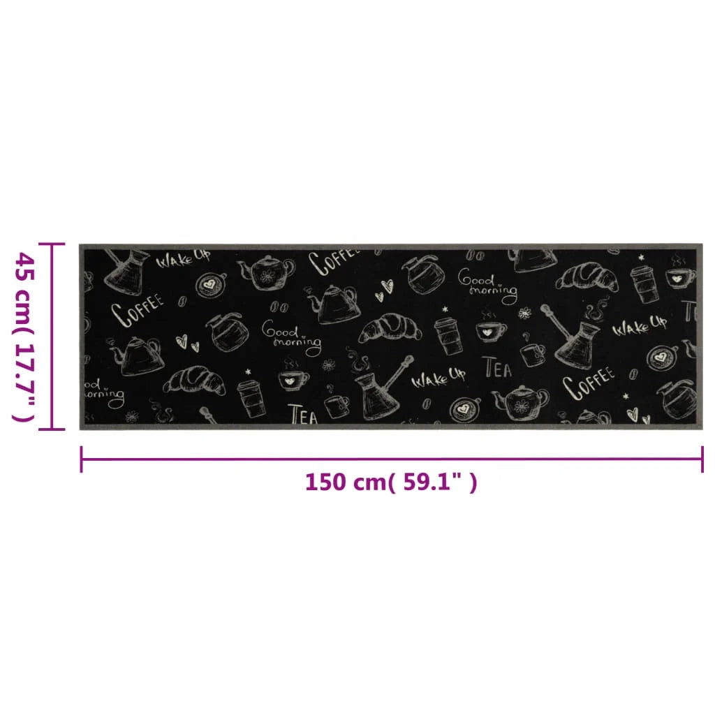 Tappetino decorativo da cucina lavabile morbido e soffice stampato 45 x 150 cm in velluto nero 02_0056423