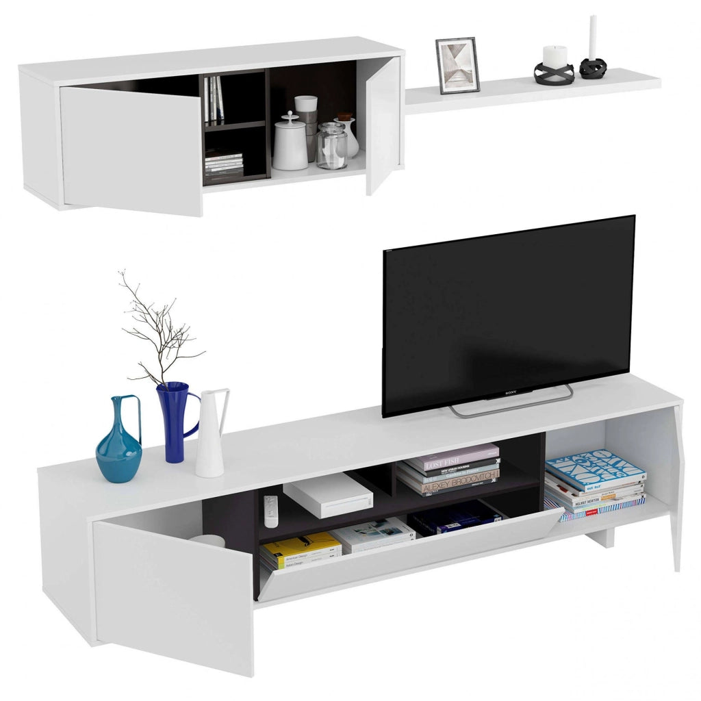 Mobile Soggiorno Angora, Parete Attrezzata 8 Ripiani, 200x41x46h cm Bianco Lucido