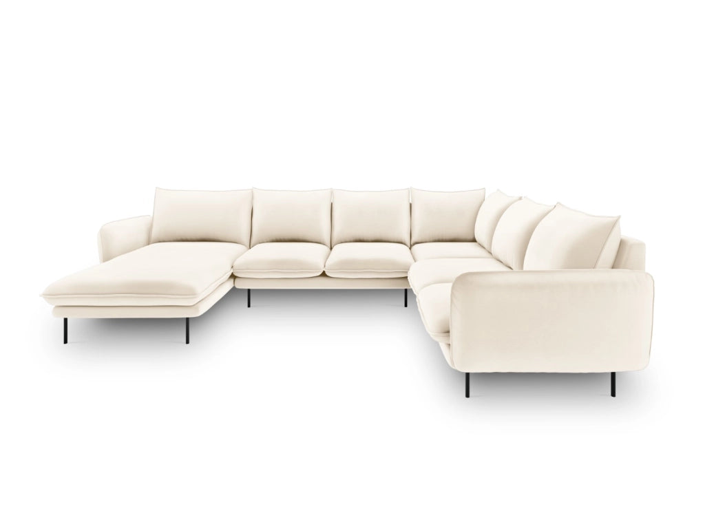 Cosmopolitan Design - Divano panoramico destro "Vienna" 7 posti in velluto beige chiaro 