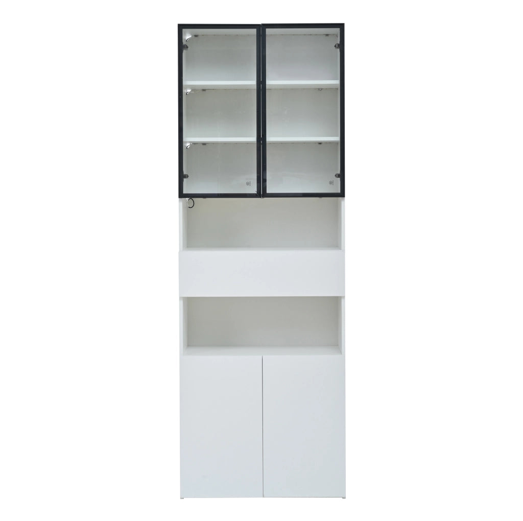 Vetrina alta con LED e ante in vetro; 70 x 30 x 200 cm; bianco