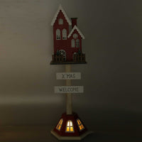 Casetta legno rosso con led cm 17x15,3xh56,5