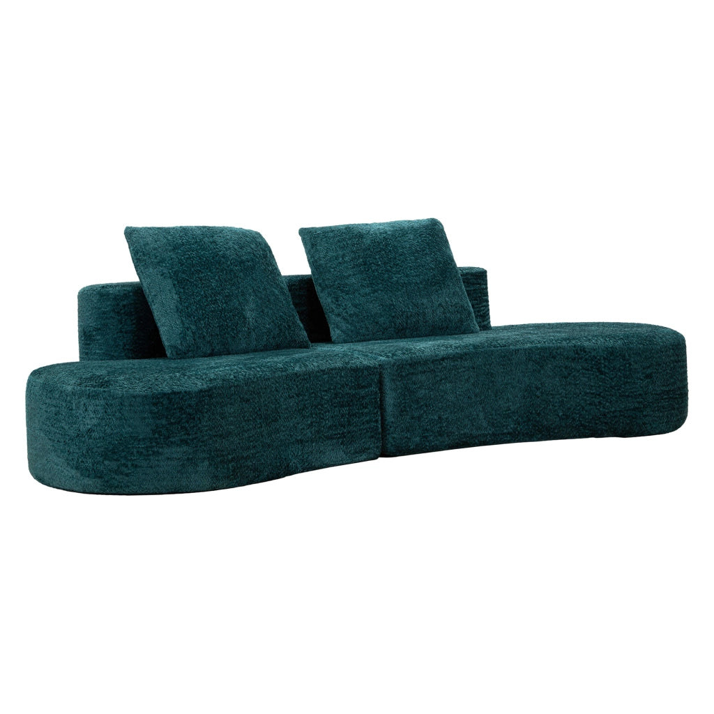 Masule, Divano Fisso 2 Posti Rivestimento in Tessuto Bouclè, 40x43x115h cm blu Petrolio