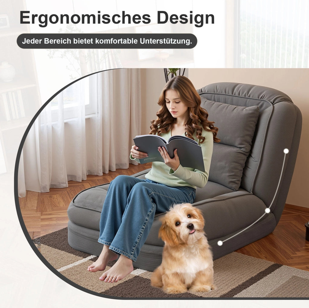 Sofa letto pieghevole ergonomico regolabile a 5 posizioni; 80x22x87 cm; grigio