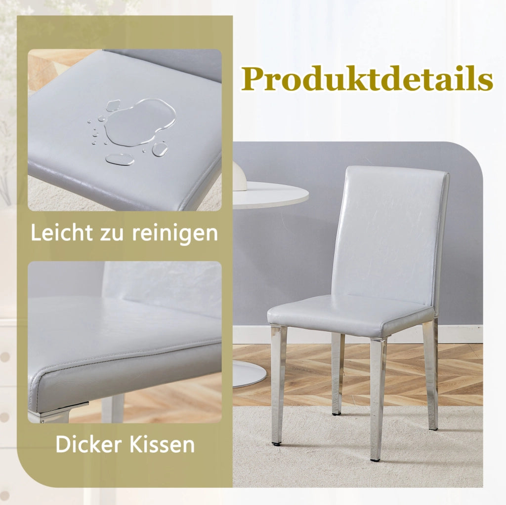 Set 2 sedie da pranzo moderne in PU grigio chiaro con gambe in metallo argentato; h 90 cm