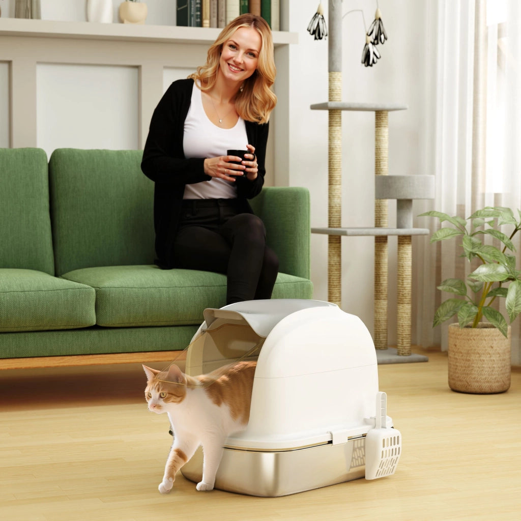 Casetta per Gatti con Coperchio in Acciaio Inossidabile ¨C zephmum ¨C 52x41x42 cm Bianco