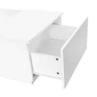 Tavolino da caffè bianco con rivestimento in vetro, illuminazione LED, controllo tramite app, 2 cassetti e 1 vano aperto, 100×50×35,5 cm, Bianco