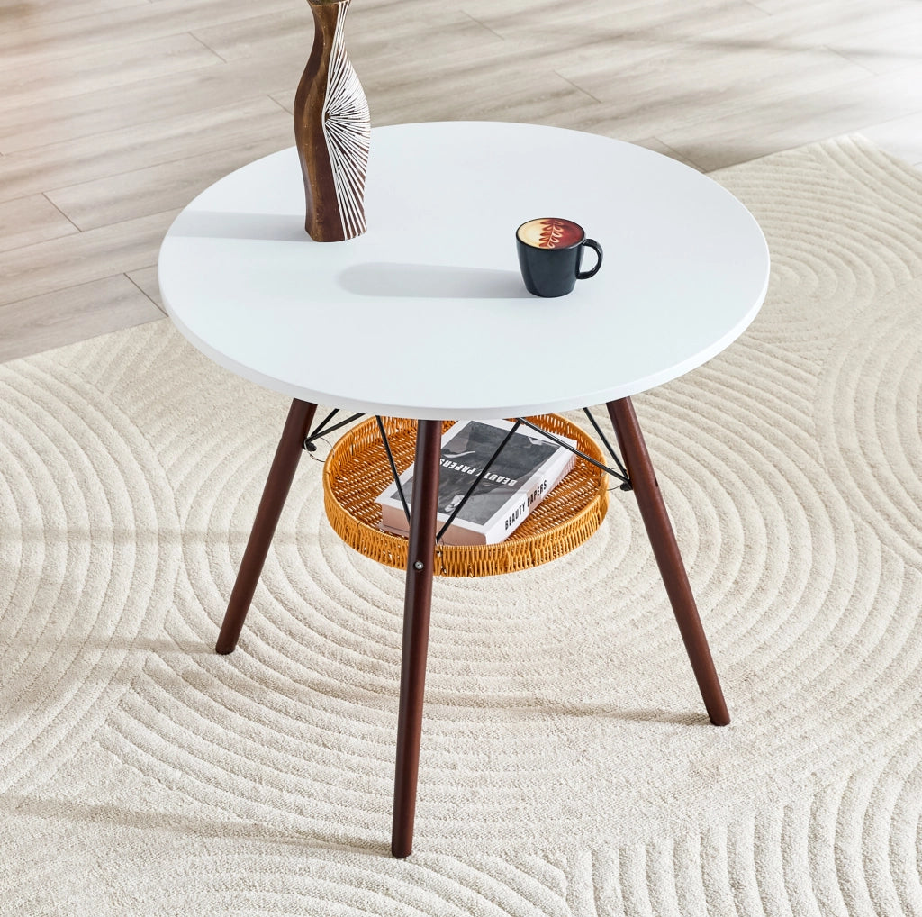 Tavolo da pranzo rotondo diametro 80 cm bianco noce, MDF per 2-4 persone
