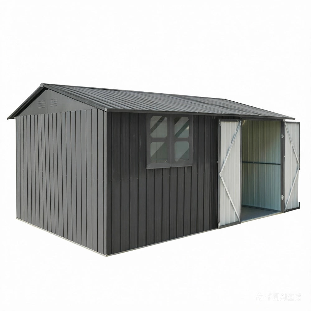 Casetta da Giardino in Metallo con Finestra e Tavolo ¨C MINIMAL ¨C Grigio, 362x285.5 cm