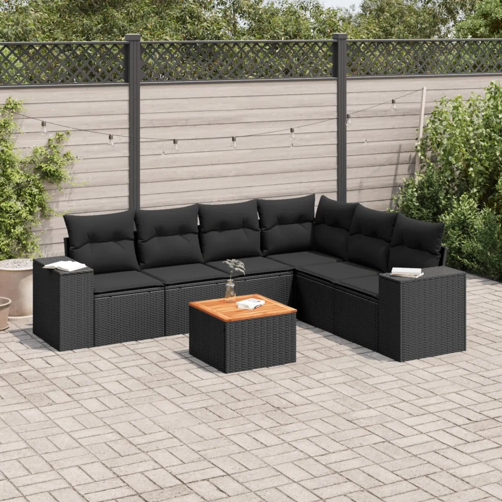 Set Divani da Giardino con Cuscini 7pz Nero Polyrattan 3225460