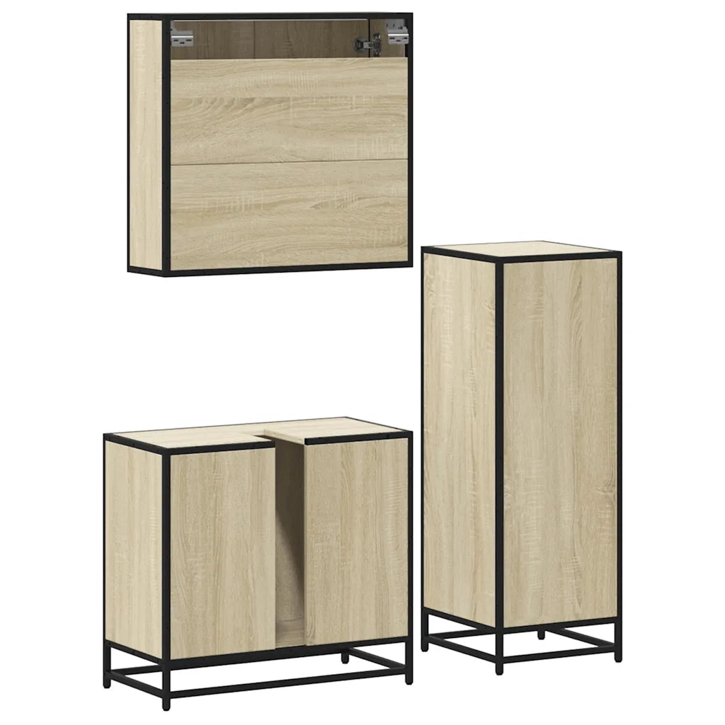 Set Mobili da Bagno 3 pz Rovere Sonoma in Legno Multistrato