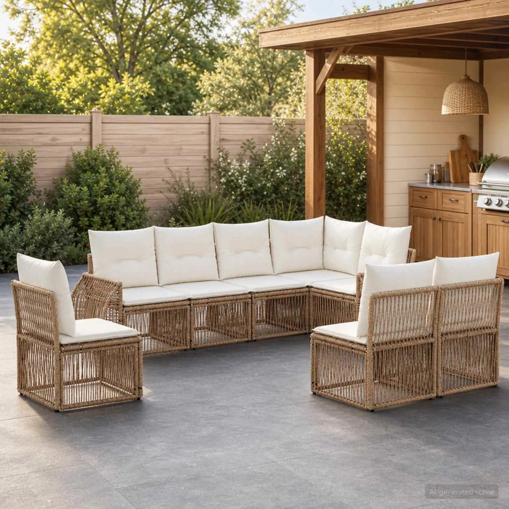 Set Divano da Giardino 8 pz Beige e Bianco Crema polyrattan 3435435