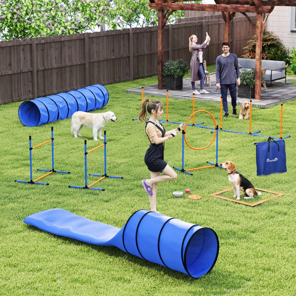 Set Agilit¨¤ per Cani 11 Pezzi ¨C zephmum ¨C 2 Tunnel, Salti Regolabili, Arancione e Blu
