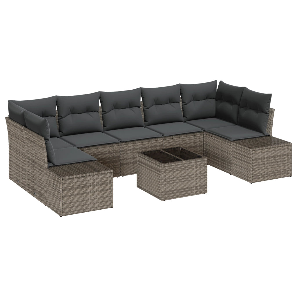 Set di Divani da Giardino 8 Pezzi con Cuscini Grigio Rattan Sintetico