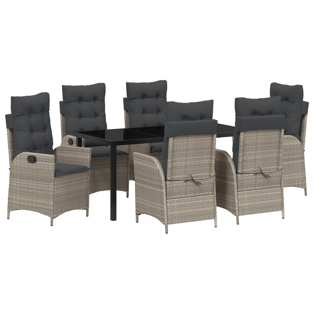 Set da Pranzo da Giardino 7 Pezzi con Cuscini Grigio Chiaro Polyrattan